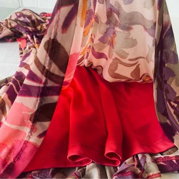 Floral Print Off the Shoulder MIDI Dress Sz L High waist Babydoll Style Coquette - Picture 10 of 12